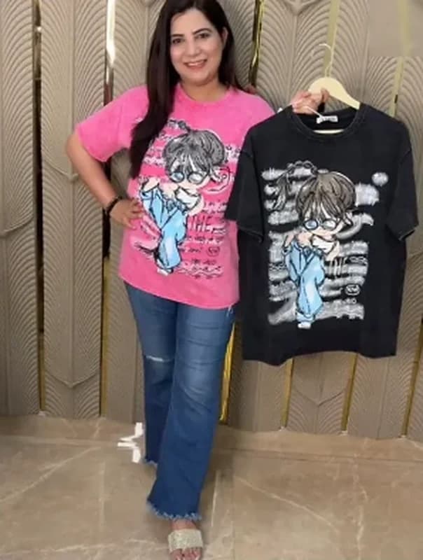 Pink and black graphic t-shirts